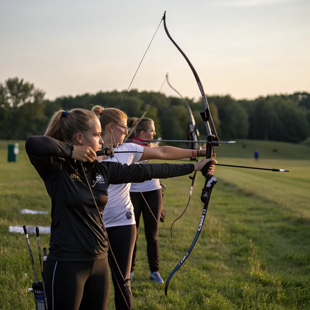 Archery team practicing in a field
